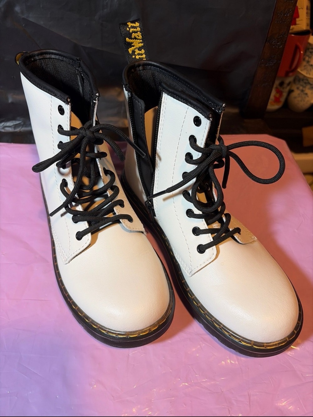Dr. Martens White and Black Lace-Up Combat Boots